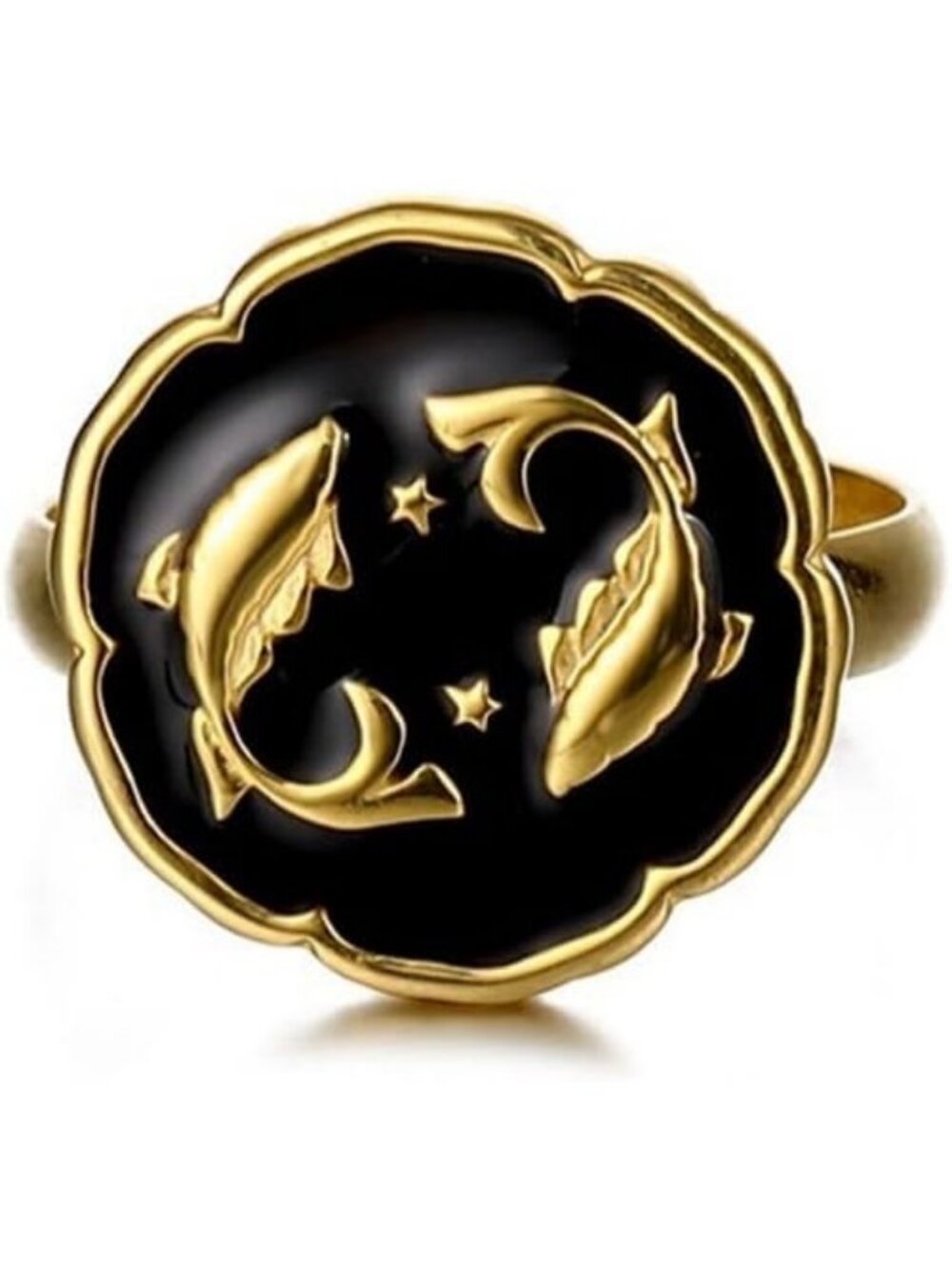 Pisces Astrology Constellation Open Ring Horoscope Zodiac Sign 18K Gold Plated